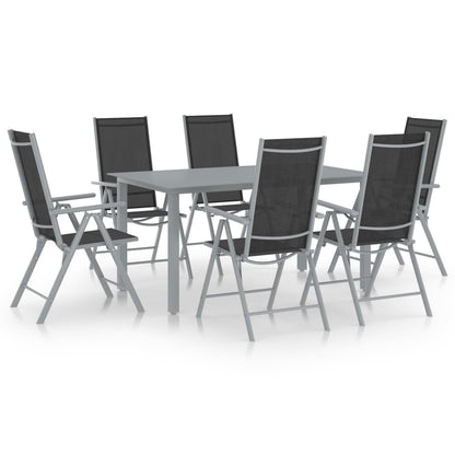Dining Set | Silver and Black | Powder-coated aluminium, textilene, glass