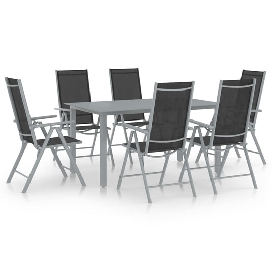Dining Set | Silver and Black | Powder-coated aluminium, textilene, glass