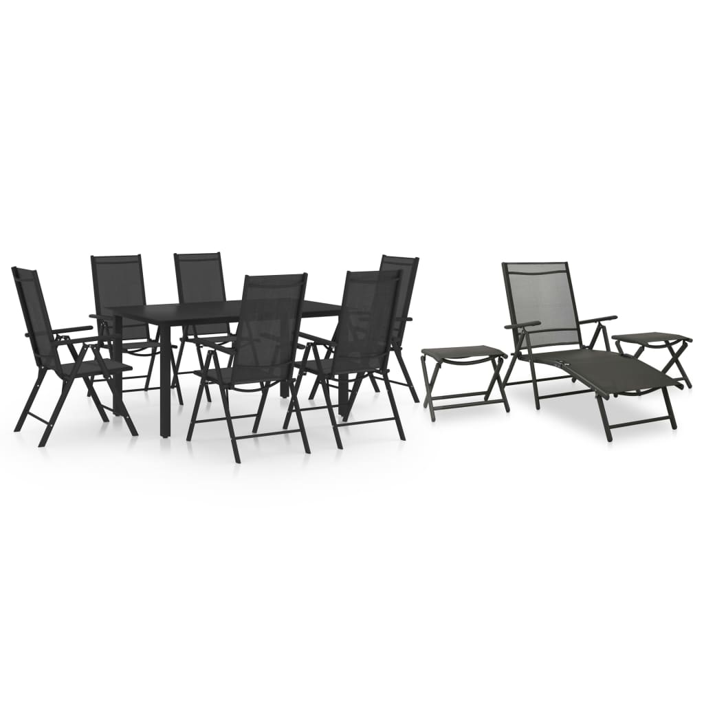 Dining Set | Black | Aluminium | 10 Piece Set | Adjustable Footrests