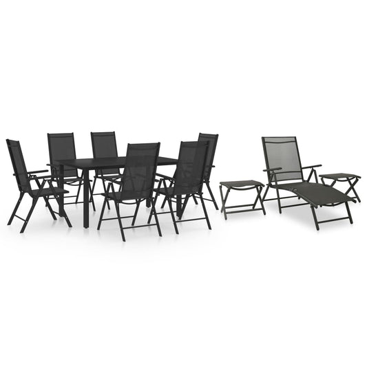 Dining Set | Black | Aluminium | 10 Piece Set | Adjustable Footrests