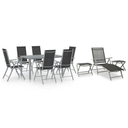 Dining Set | Black, Silver, Light Grey | Aluminium, Textilene, Glass