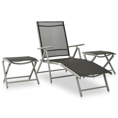 Dining Set | Black, Silver, Light Grey | Aluminium, Textilene, Glass
