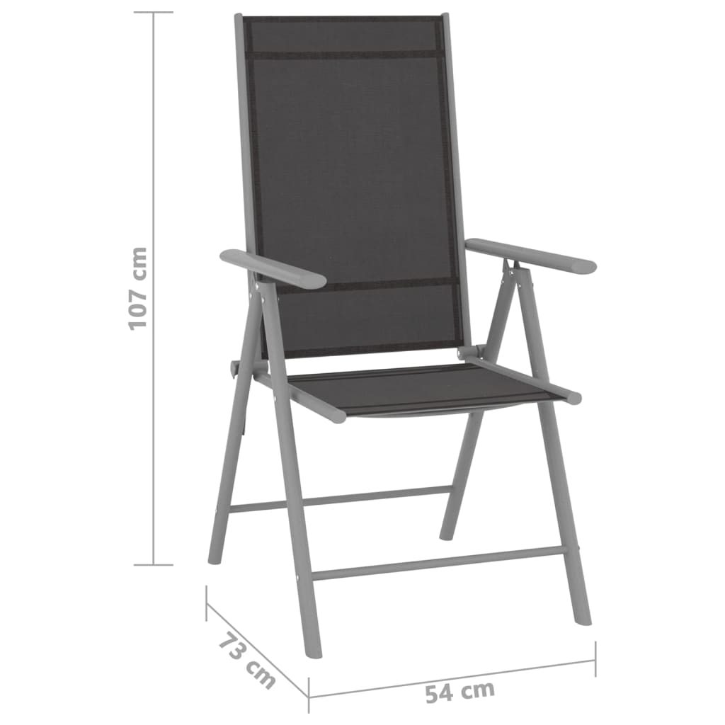 Dining Set | Black, Silver, Light Grey | Aluminium, Textilene, Glass