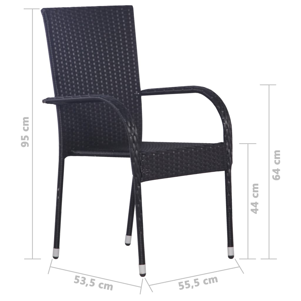 Dining Set | Black | Solid Acacia wood, PE rattan, Powder-coated steel