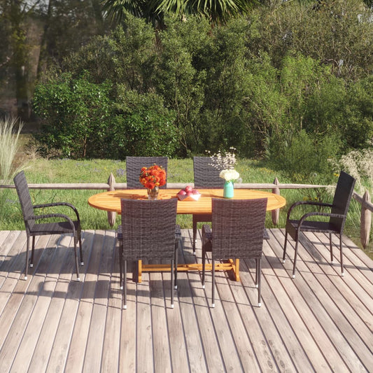 Dining Set | Black | Solid Acacia wood, PE rattan, Powder-coated steel