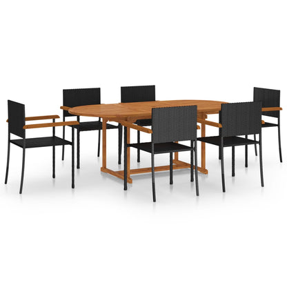 Dining Set | Black | Solid Acacia wood, PE rattan, Powder-Coated Steel
