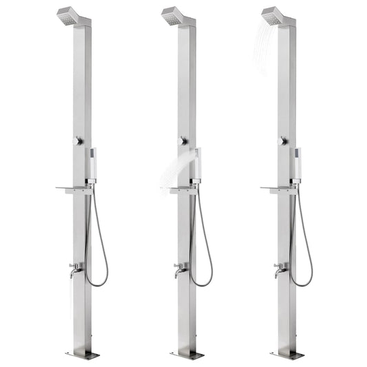 Garden Shower with Grey Base 225 cm Stainless Steel