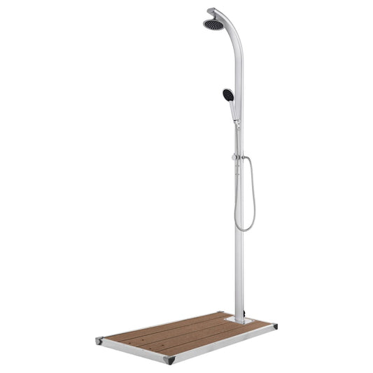 Garden Shower | Brown, Silver | Aluminium, stainless steel, WPC