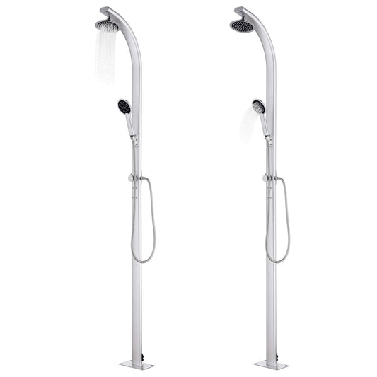 Garden Shower | Brown, Silver | Aluminium, stainless steel, WPC