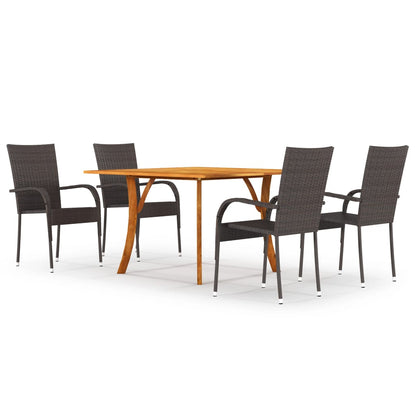 Dining Set | Brown | Solid Acacia wood, PE rattan, Powder-coated steel