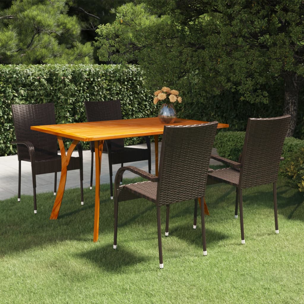 Dining Set | Brown | Solid acacia wood, PE rattan, powder-coated steel