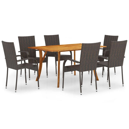 Dining Set | Brown | Solid acacia wood, PE rattan, Powder-coated steel