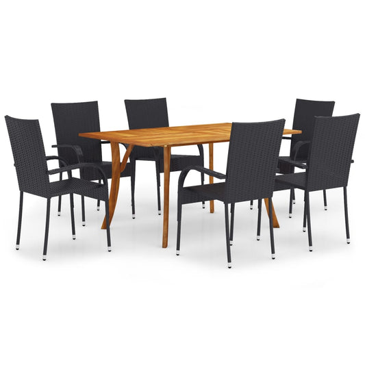 7 Piece Garden Dining Set Black