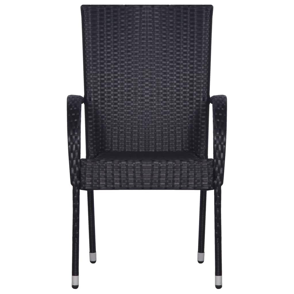 Dining Set | Black | Solid Acacia Wood, PE Rattan | 7 Piece | Stackable