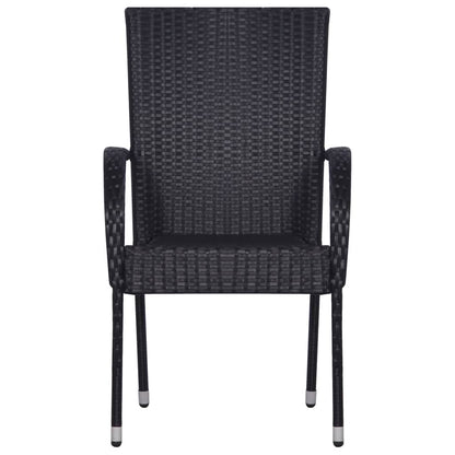 Dining Set | Black | Solid Acacia Wood, PE Rattan | 7 Piece | Stackable