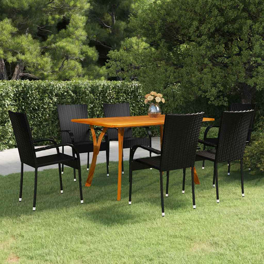 7 Piece Garden Dining Set Black
