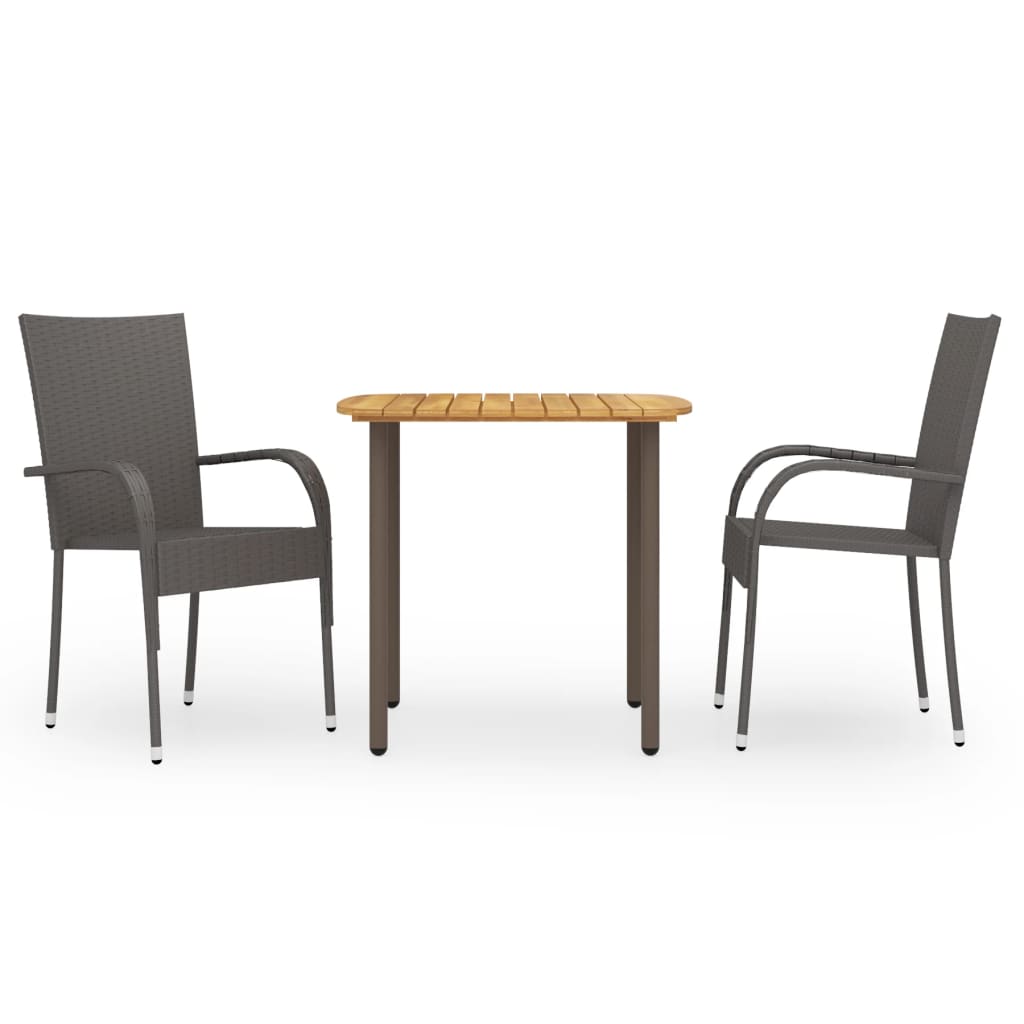 Dining Set | Brown | Solid acacia wood, PE rattan, Powder-coated steel