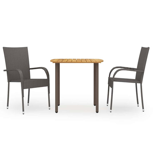 3 Piece Garden Dining Set Poly Rattan Brown