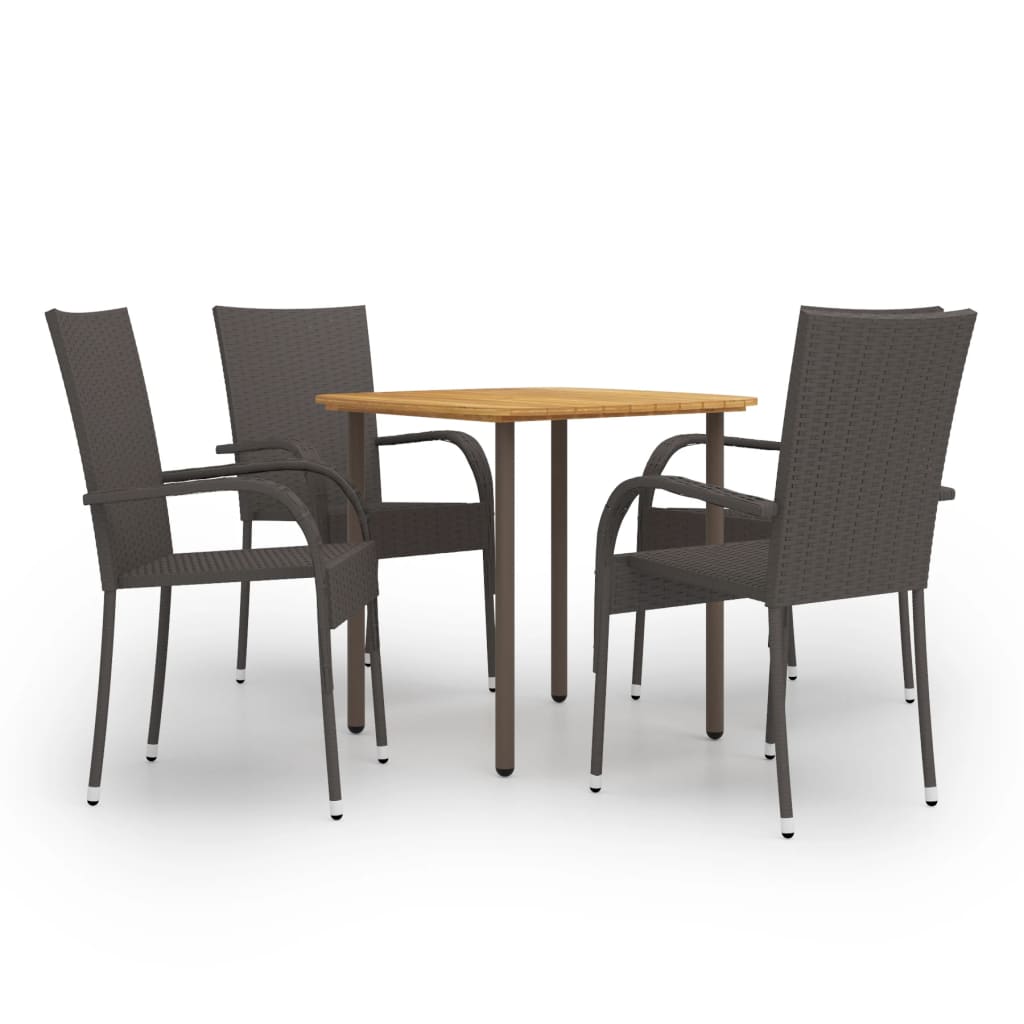 Dining Set | Brown | Solid Acacia Wood, PE Rattan, Powder-Coated Steel