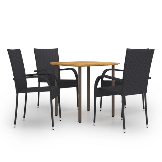 5 Piece Garden Dining Set Poly Rattan Black
