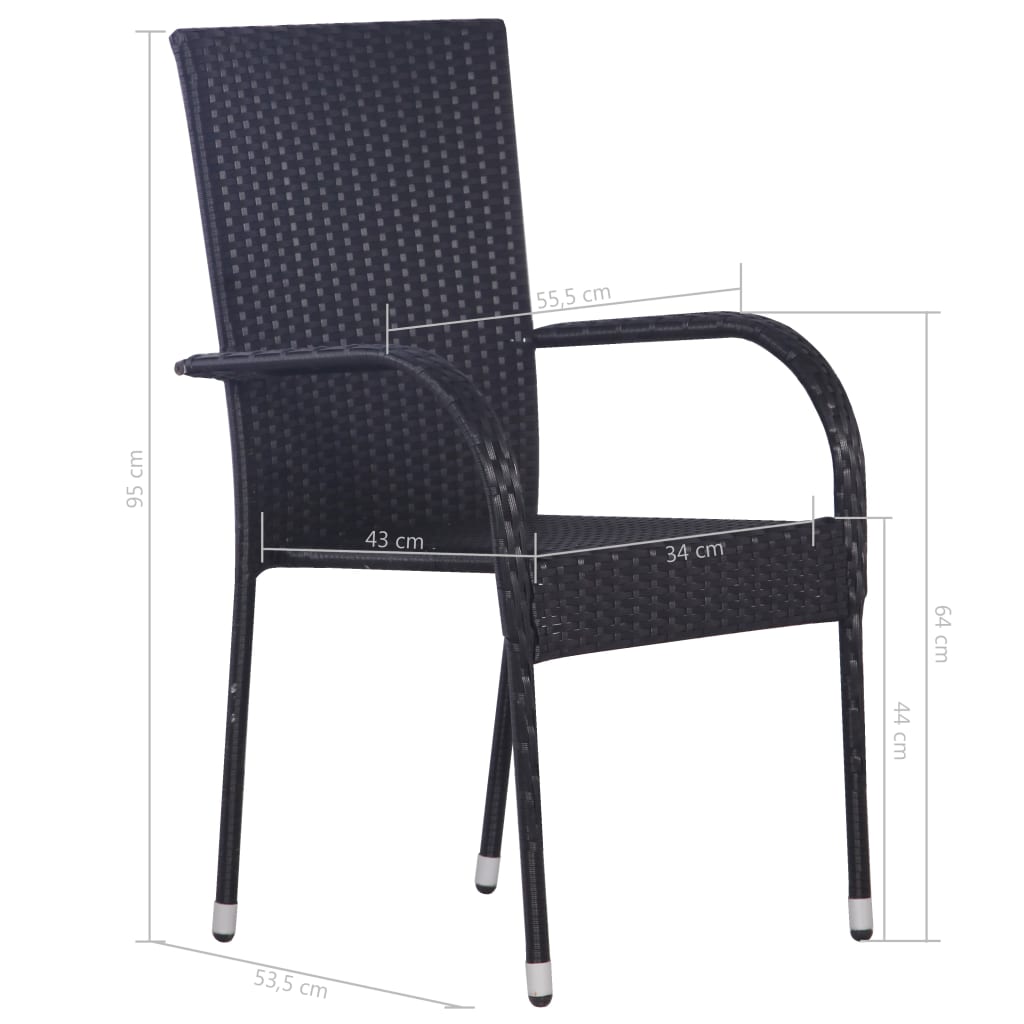 Dining Set | Black | Solid Acacia wood | Medium | Stackable | Dining Set