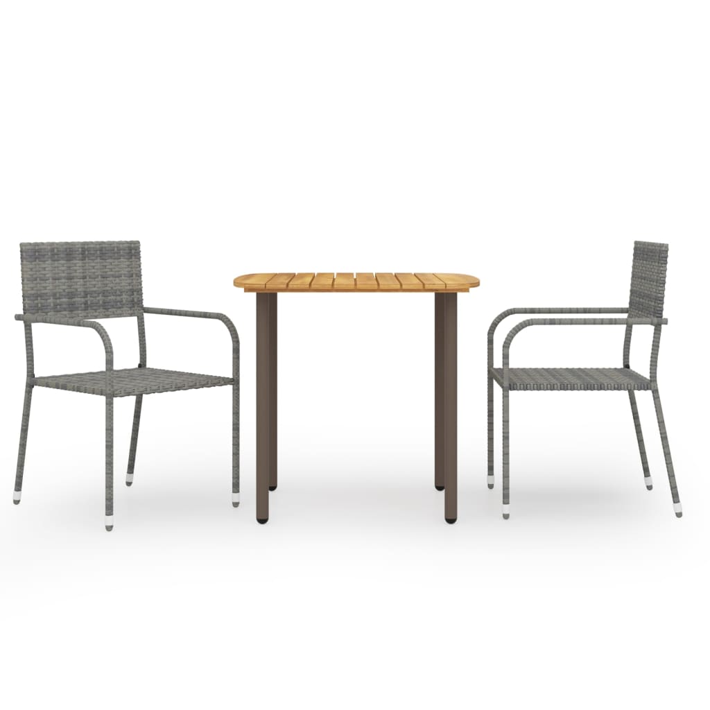 Dining Set | Grey | Solid acacia wood, steel, PE rattan | Small