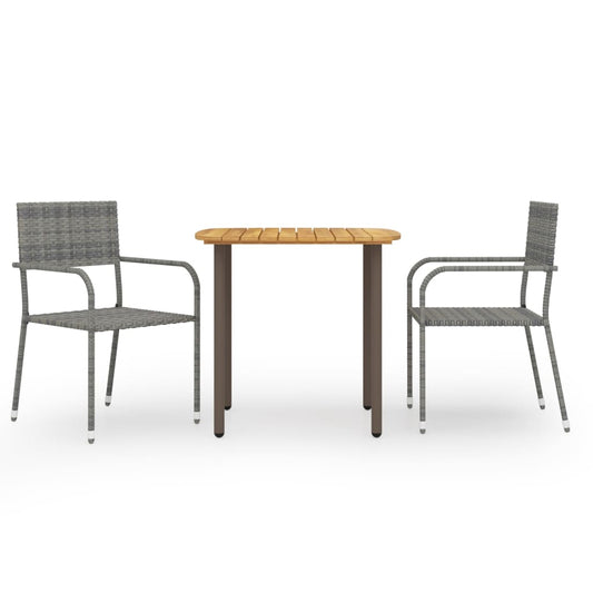 Dining Set | Grey | Solid acacia wood, steel, PE rattan | Small