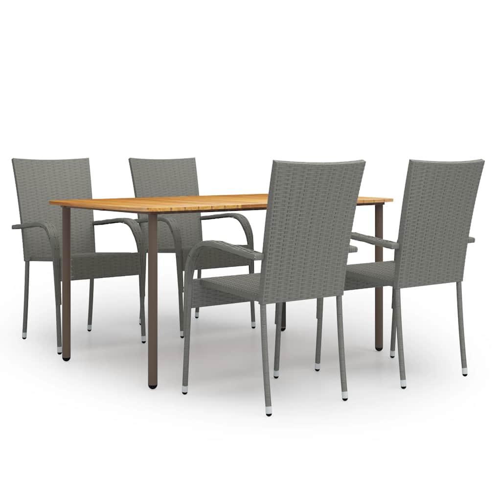 Dining Set | Grey, Natural | Solid Acacia Wood, PE Rattan, Steel | Large