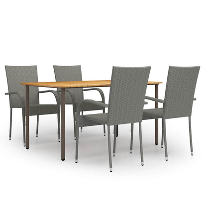 Dining Set | Grey, Natural | Solid Acacia Wood, PE Rattan, Steel | Large