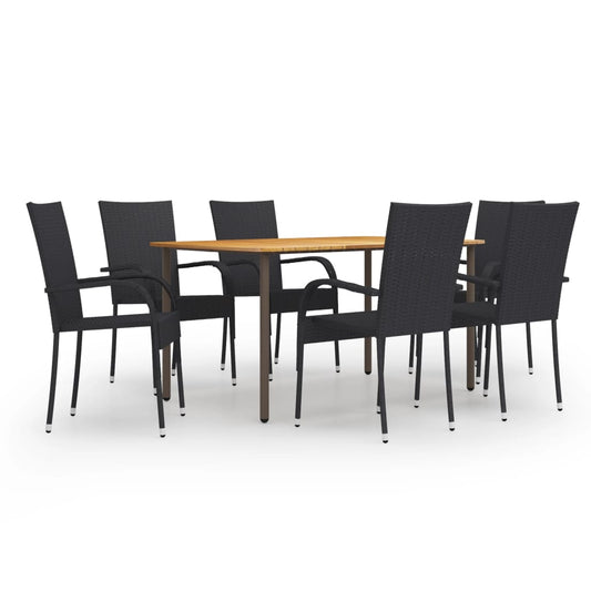 Dining Set | Black | Solid Acacia Wood | Stackable | Dining Set