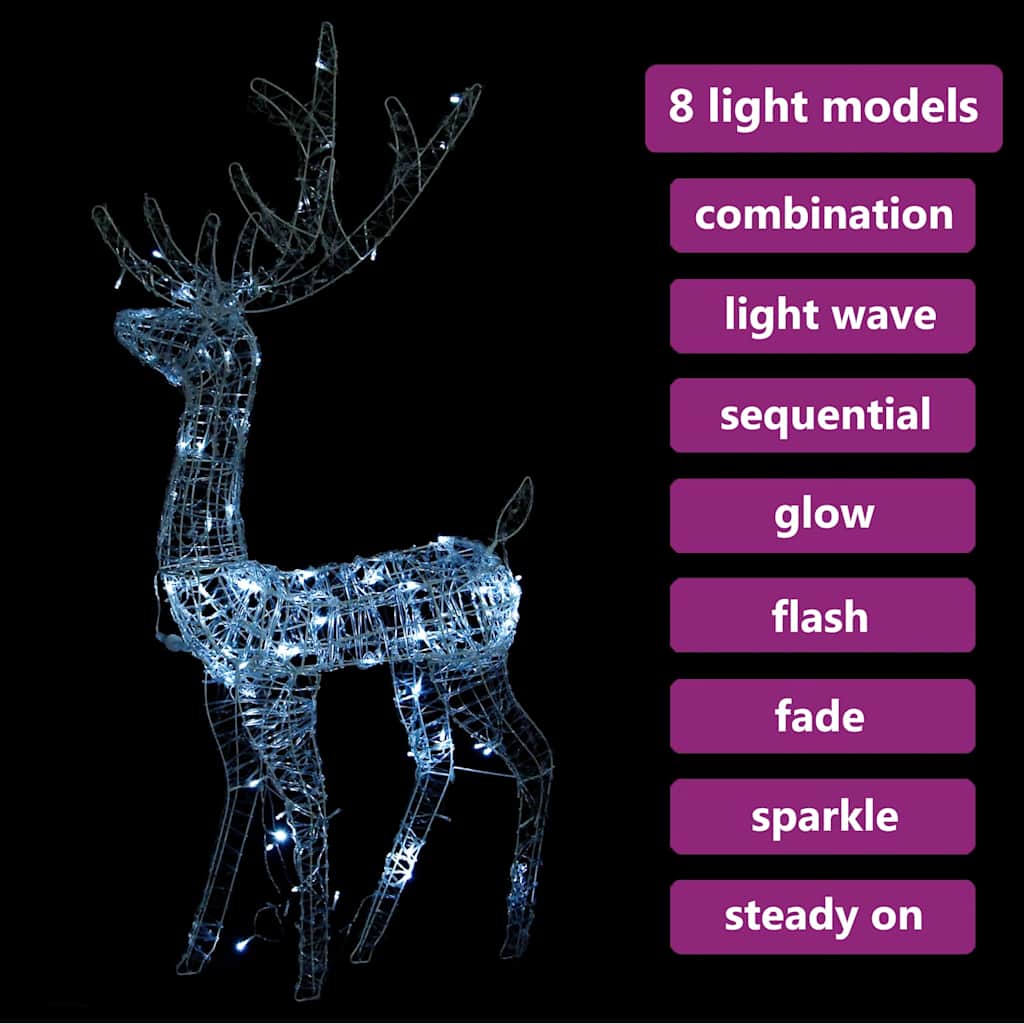 Acrylic Reindeer Christmas Decoration 140 LEDs 128cm Cold White