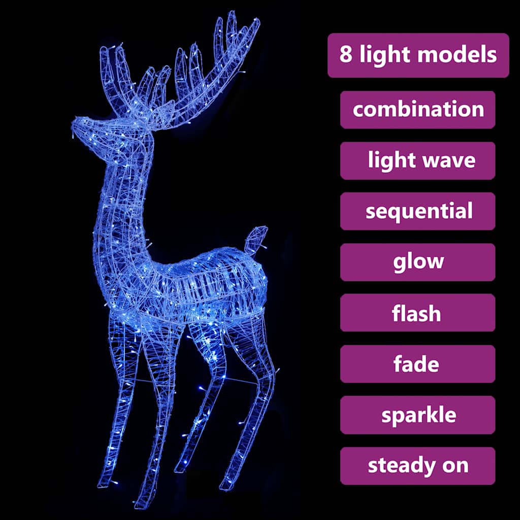 329787 vidaXL XXL Acrylic Christmas Reindeer 250 LED 180 cm Blue