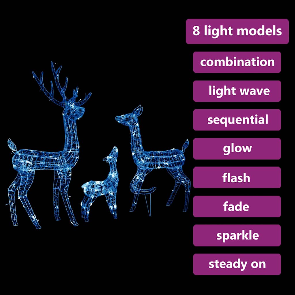329795 vidaXL Acrylic Reindeer Family Christmas Decoration 300 LED Blue