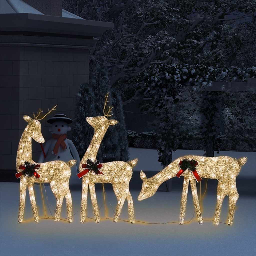 Christmas Reindeer Family 270x7x90 cm Gold Warm White Mesh