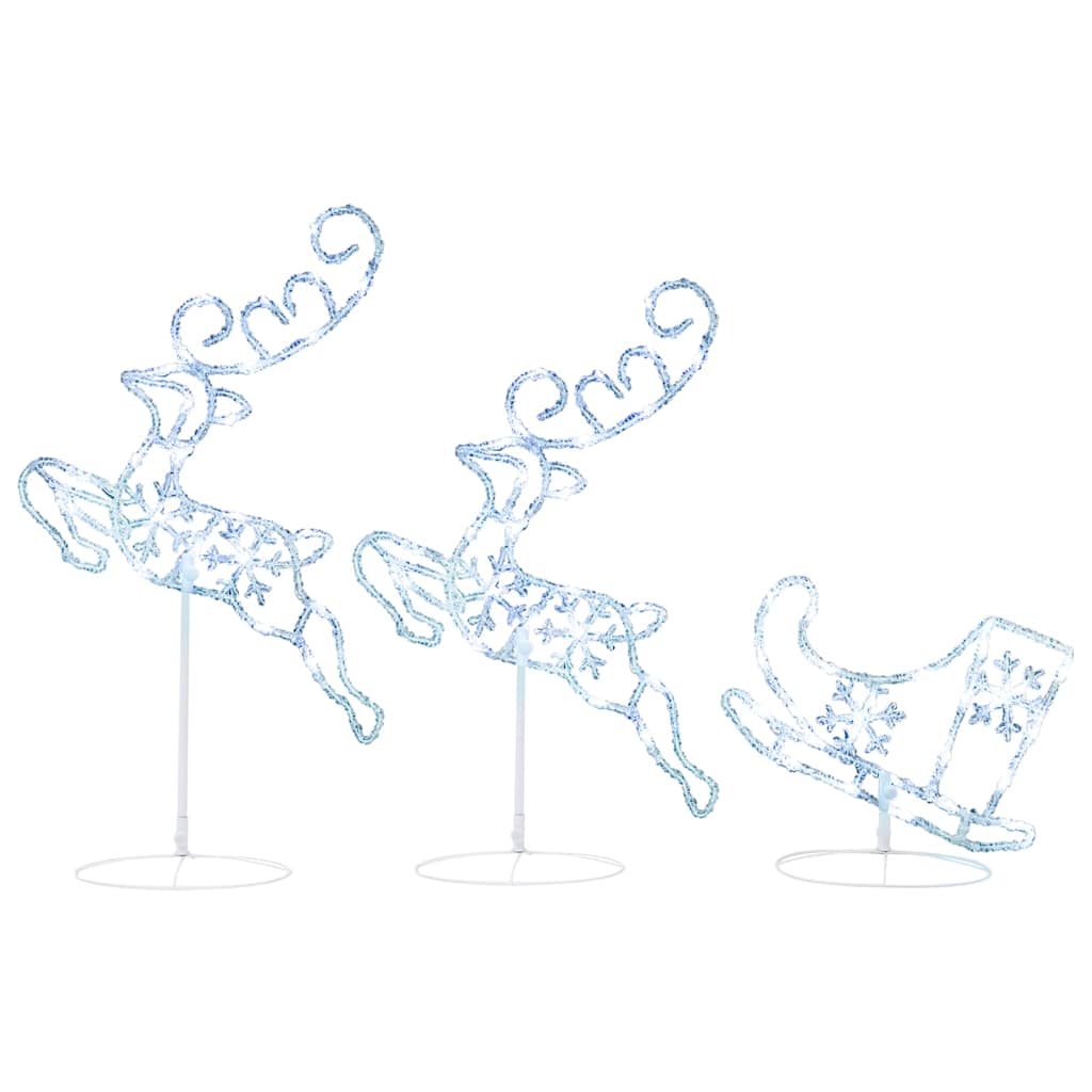 328510 vidaXL Acrylic Christmas Flying Reindeer&Sleigh 260x21x87cm Cold White