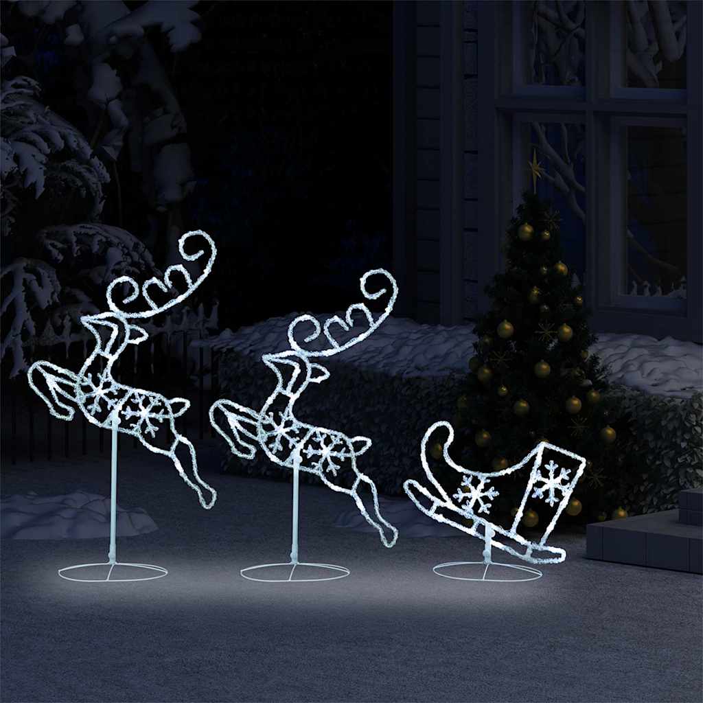 328510 vidaXL Acrylic Christmas Flying Reindeer&Sleigh 260x21x87cm Cold White