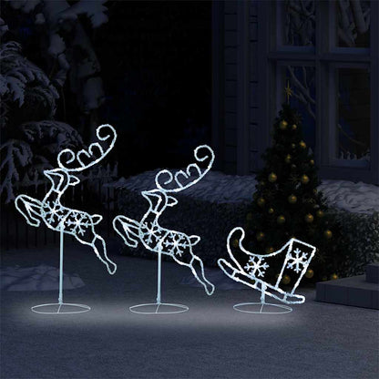 328510 vidaXL Acrylic Christmas Flying Reindeer&Sleigh 260x21x87cm Cold White