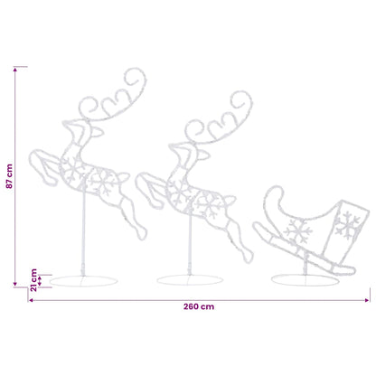 328510 vidaXL Acrylic Christmas Flying Reindeer&Sleigh 260x21x87cm Cold White
