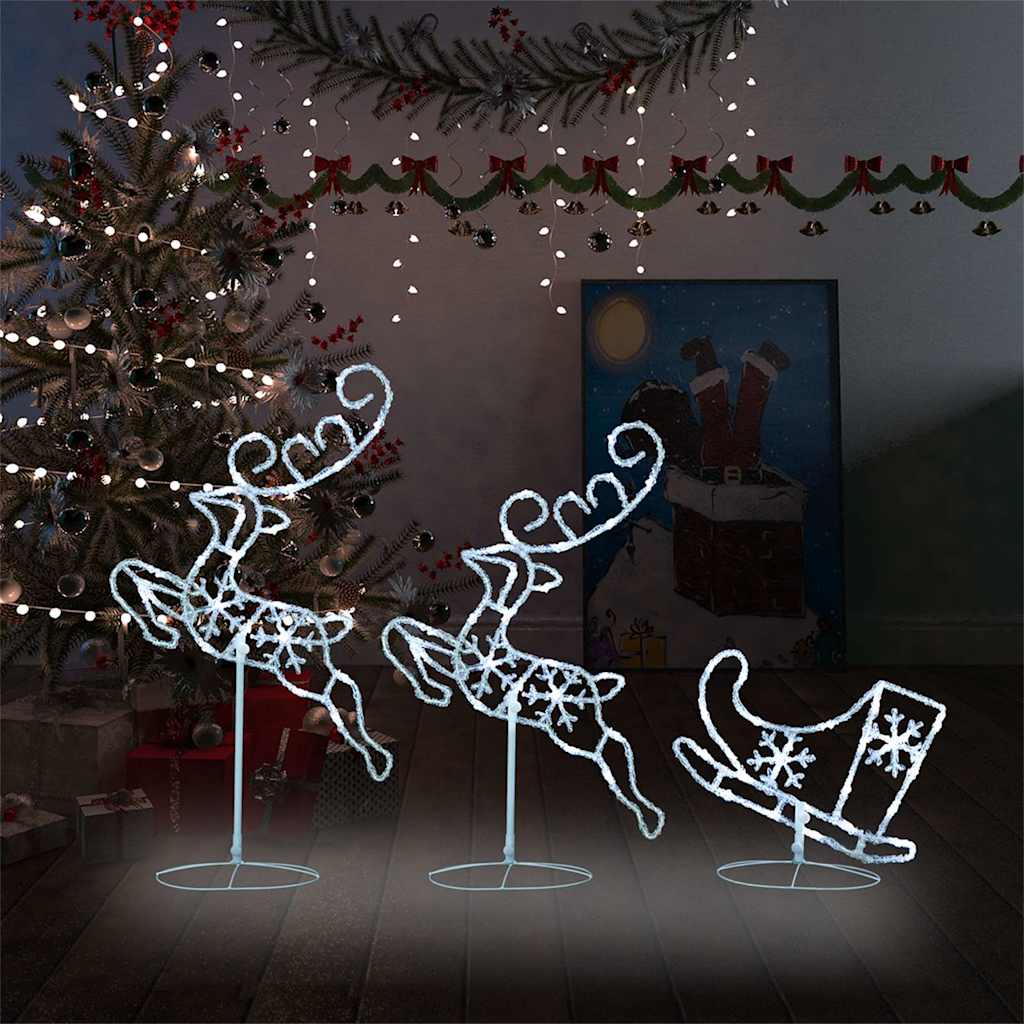 328510 vidaXL Acrylic Christmas Flying Reindeer&Sleigh 260x21x87cm Cold White