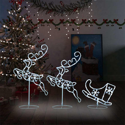 328510 vidaXL Acrylic Christmas Flying Reindeer&Sleigh 260x21x87cm Cold White