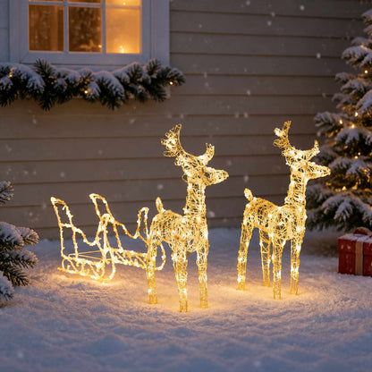 Reindeers & Sleigh Christmas Decoration 160 LEDs 130 cm Acrylic