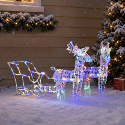 Reindeers & Sleigh Christmas Decoration 160 LEDs 130 cm Acrylic