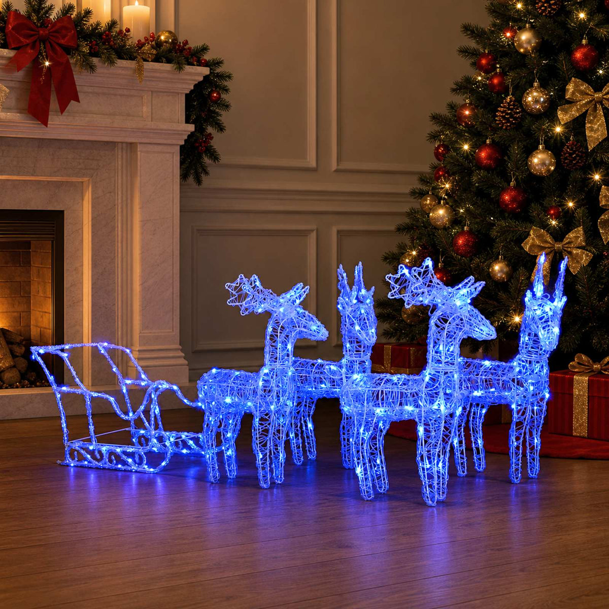 Reindeers & Sleigh Christmas Decoration 280x28x55 cm Acrylic