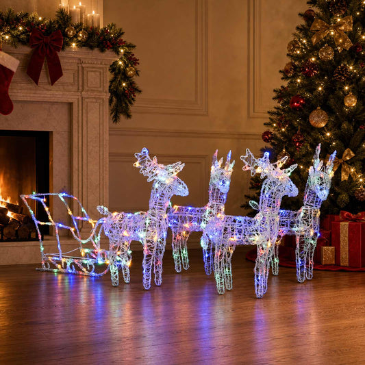 Reindeers & Sleigh Christmas Decoration 280x28x55 cm Acrylic