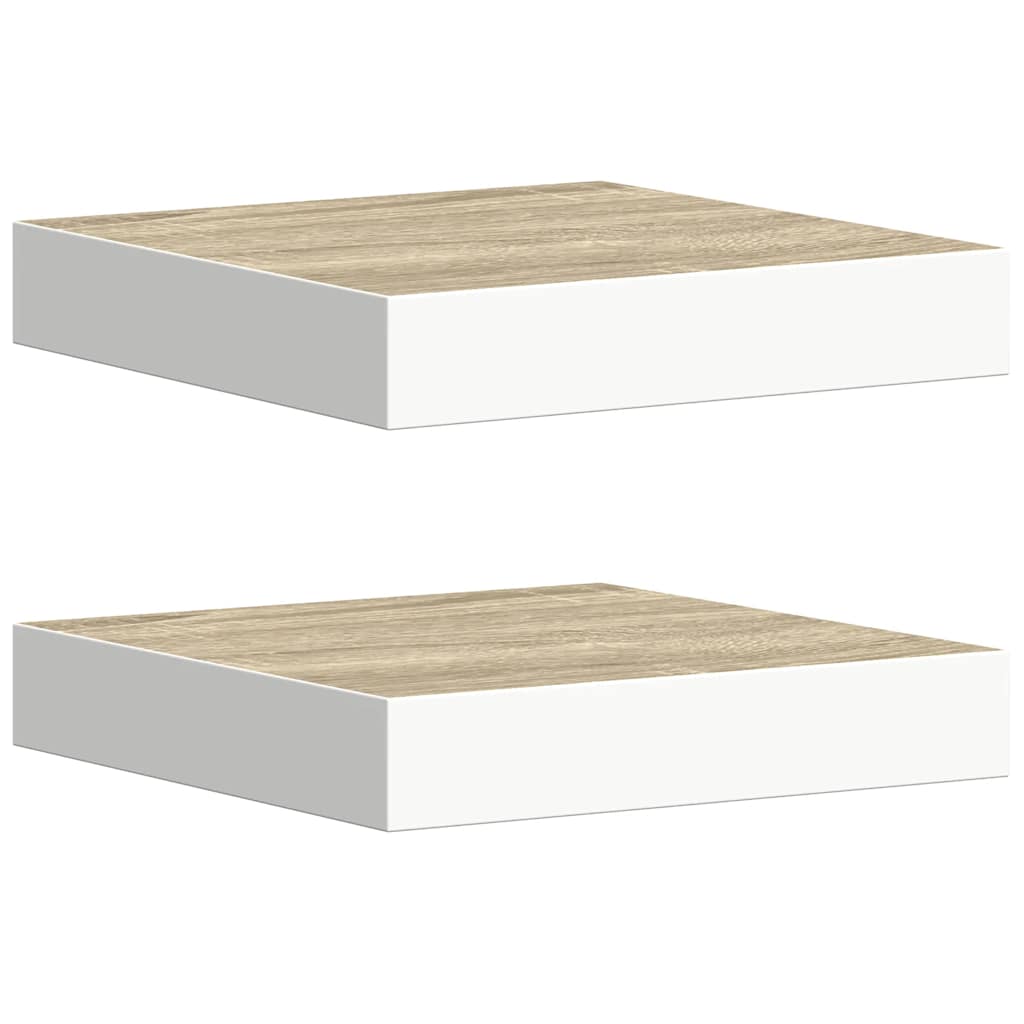 Floating Wall Shelves 2 pcs Oak and White 23x23.5x3.8 cm MDF