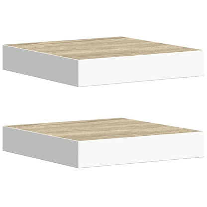 Floating Wall Shelves 2 pcs Oak and White 23x23.5x3.8 cm MDF