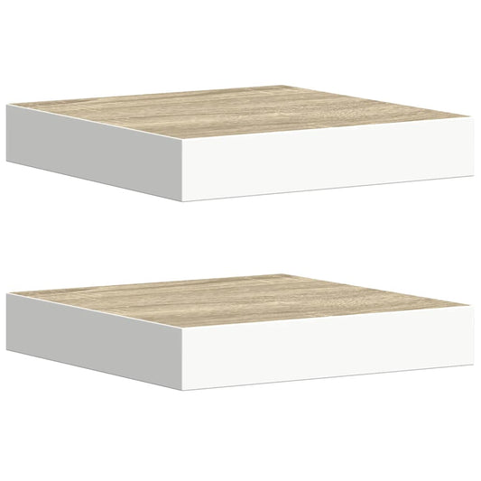 Floating Wall Shelves 2 pcs Oak and White 23x23.5x3.8 cm MDF