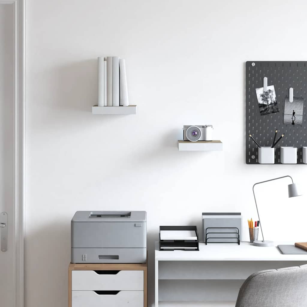 Floating Wall Shelves 2 pcs Oak and White 23x23.5x3.8 cm MDF