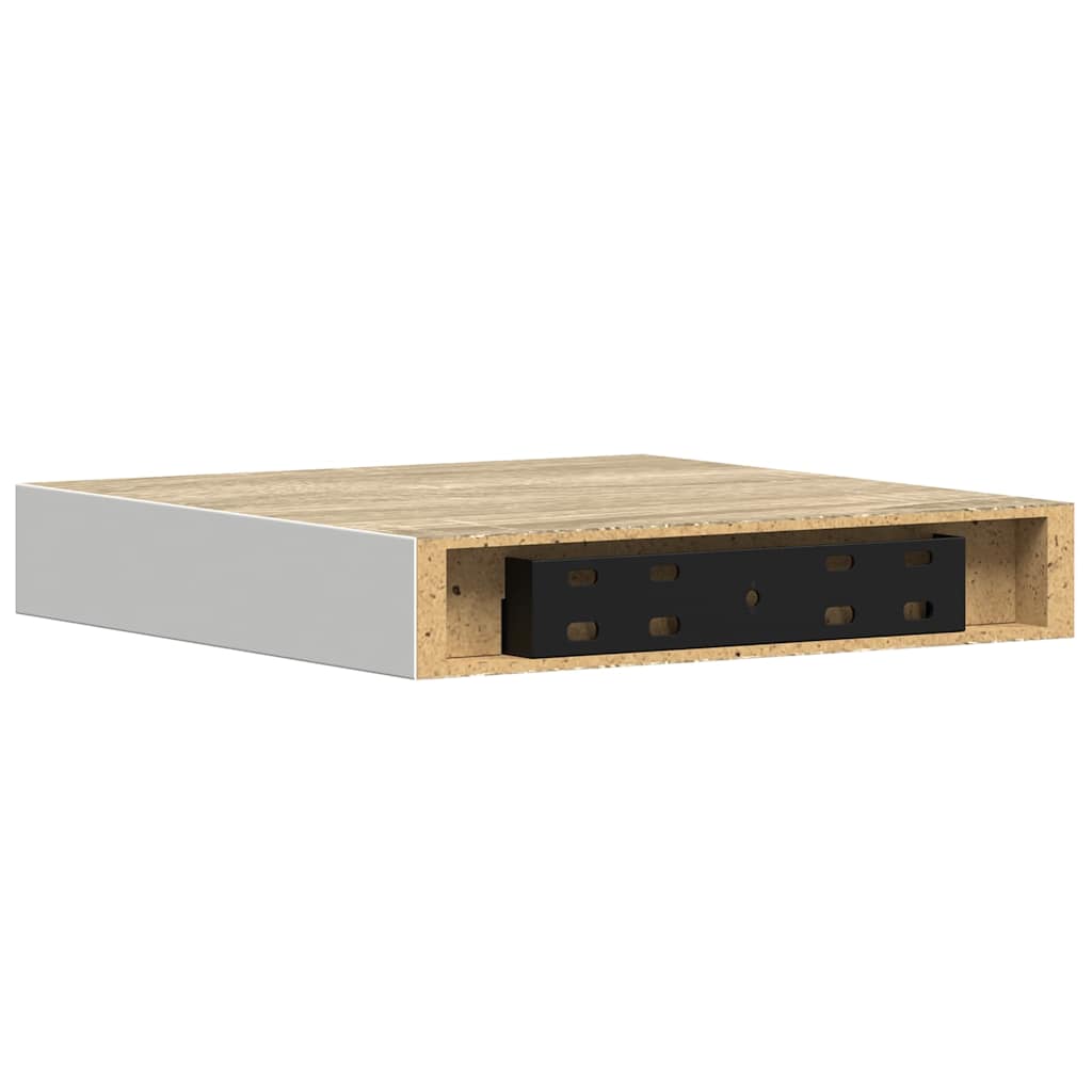 Floating Wall Shelves 2 pcs Oak and White 23x23.5x3.8 cm MDF
