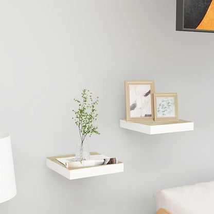 Floating Wall Shelves 2 pcs Oak and White 23x23.5x3.8 cm MDF